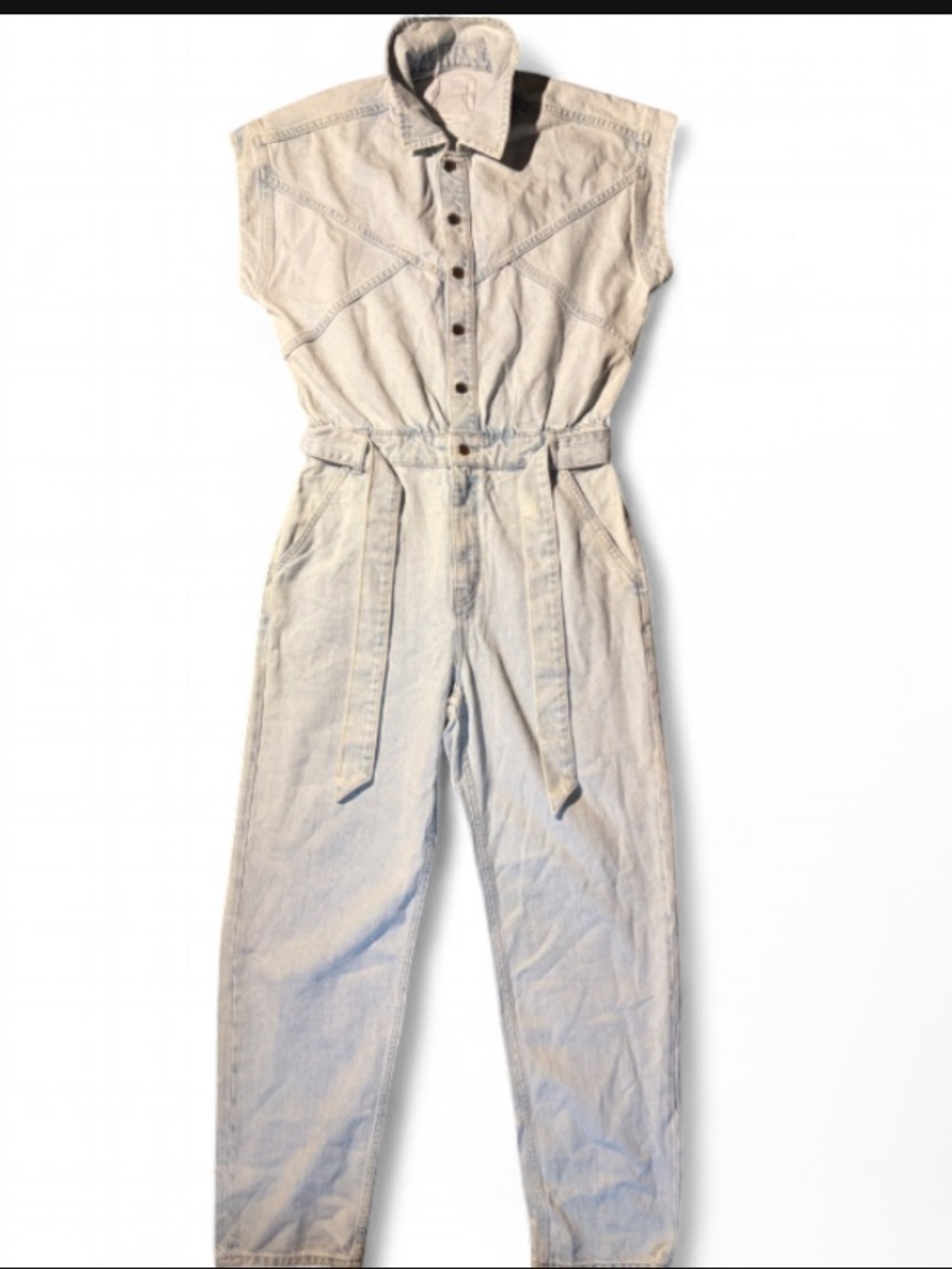 Denim Collection Light Wash Belted Denim Jumpsuit Medium NWOT